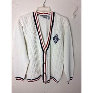 Russ Vintage Academia Cardigan Sweater Size Large Contrast Trim Preppy Collegiat